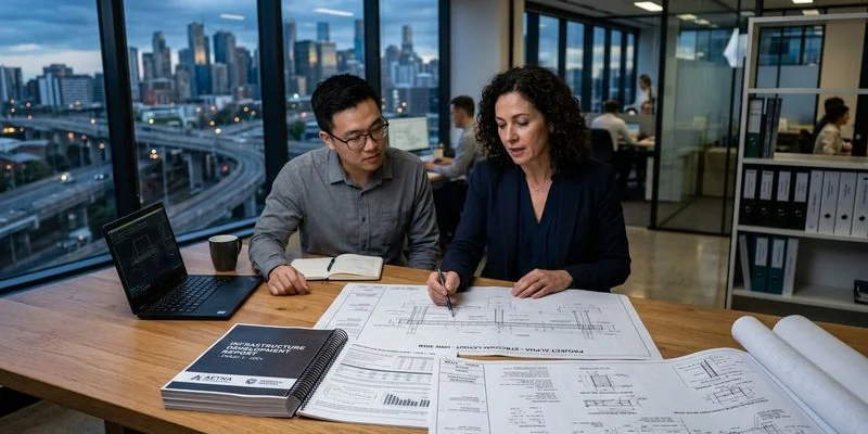 Audytor BRD analizujący dokumentację projektową drogi z oznaczeniami miejsc niebezpiecznych na mapie