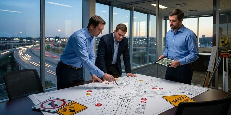 Droga startowa lotniska z oświetleniem nawigacyjnym i oznakowaniem poziomym