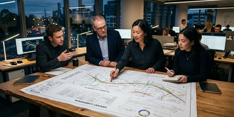 Koncepcja programowa drogi z wstępną geometrią trasy i przekrojami normalnymi