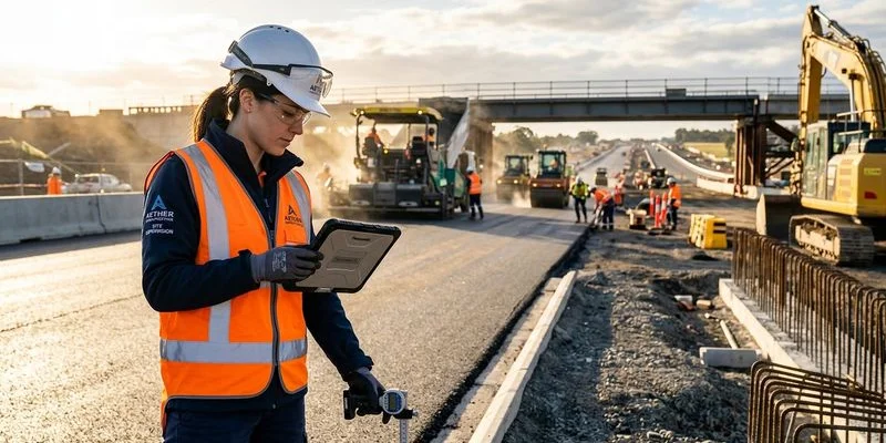 Narada koordynacyjna na budowie drogi z udziałem inżynierów nadzoru autorskiego i wykonawcy robót
