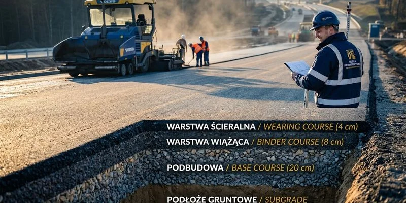 Warstwy konstrukcji nawierzchni drogowej w przekroju