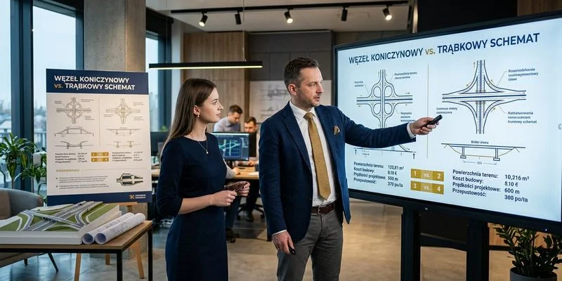 Schemat węzła koniczynowego i trąbkowego